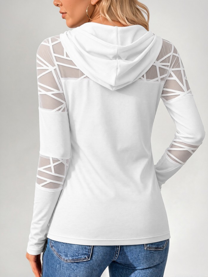 Spring,Autumn Women's Hoodie\u002FSolid-Colour Hooded Drawstring Sweatshirt with Long Sleeves,Fashionable Patchwork Design for Commuting Leisure and Outings