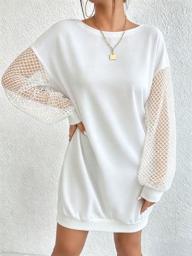 Women'S Design Mesh Sleeve Round Neck Sweatshirt