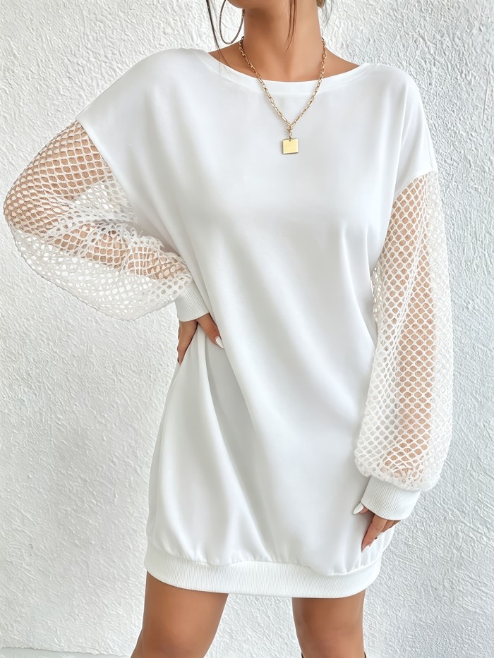 Women'S Design Mesh Sleeve Round Neck Sweatshirt