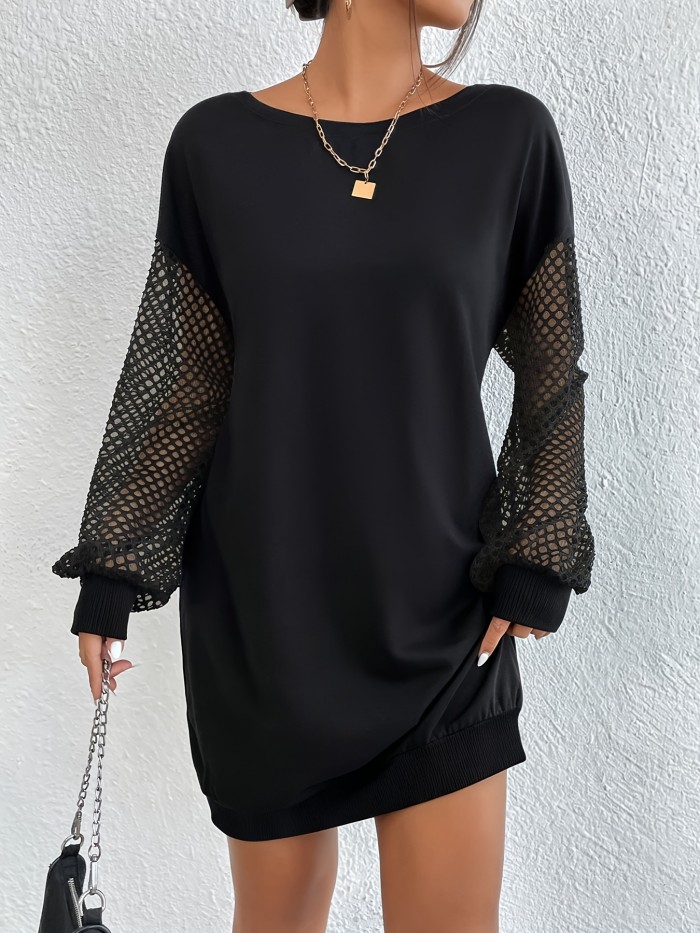 Women'S Design Mesh Sleeve Round Neck Sweatshirt