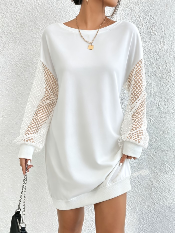 Women'S Design Mesh Sleeve Round Neck Sweatshirt