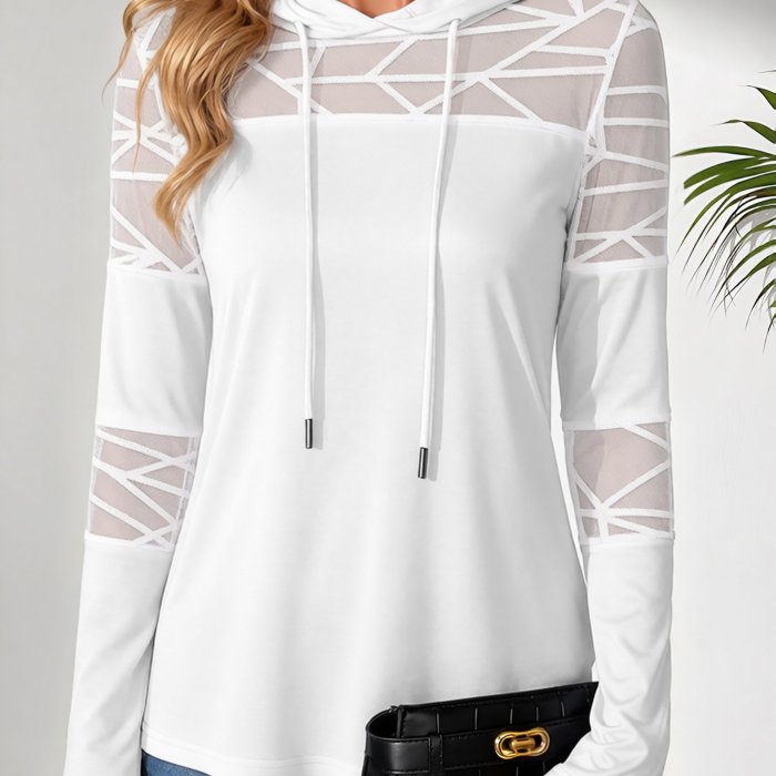 Spring,Autumn Women's Hoodie\u002FSolid-Colour Hooded Drawstring Sweatshirt with Long Sleeves,Fashionable Patchwork Design for Commuting Leisure and Outings