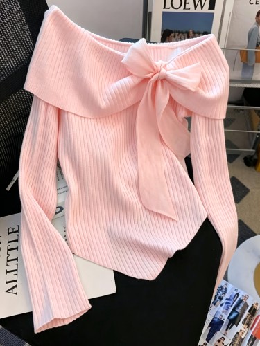 Elegant and Cute Women's Long-sleeve Slim-fit Dress with Romantic Bow Decoration