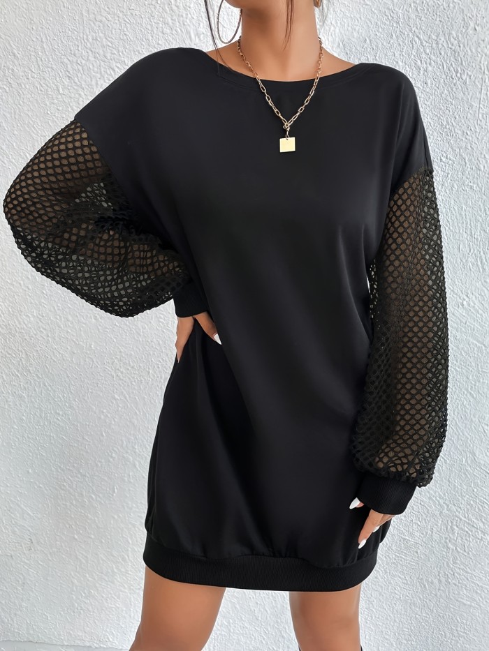Women'S Design Mesh Sleeve Round Neck Sweatshirt