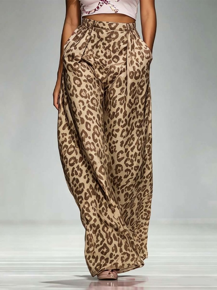 Women's Retro Leopard Pattern Art Print Casual Stylish Pants