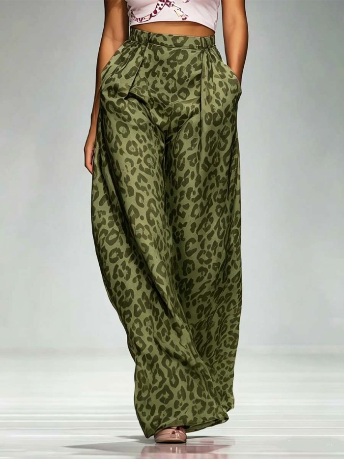 Women's Retro Leopard Pattern Art Print Casual Stylish Pants