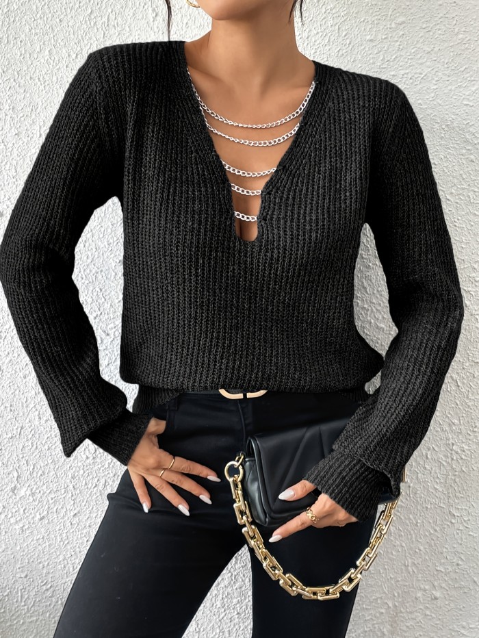 Graceful Direction + Women's Pullover Sweater with Chain Detail