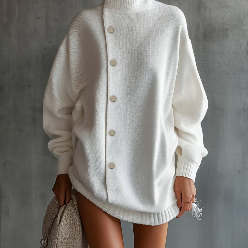 Women's Solid Color High Neck Sweater - Oversized Loose Fit Pullover, Spring New Arrival Blouse-Compatible Suitable for Daily Wear, Valentine's Day & Easter Outfits, Hand Washable Elegant Sweater for Office to Casual Transition