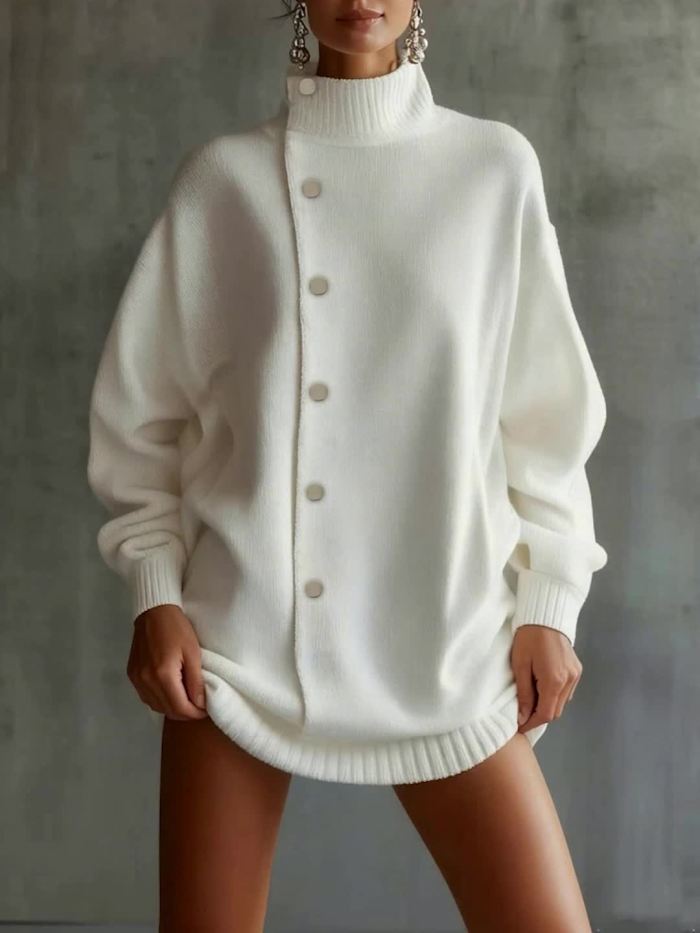 Women's Solid Color High Neck Sweater - Oversized Loose Fit Pullover, Spring New Arrival Blouse-Compatible Suitable for Daily Wear, Valentine's Day & Easter Outfits, Hand Washable Elegant Sweater for Office to Casual Transition