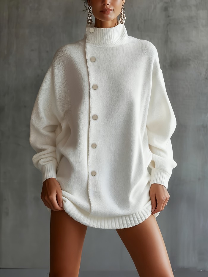 Women's Solid Color High Neck Sweater - Oversized Loose Fit Pullover, Spring New Arrival Blouse-Compatible Suitable for Daily Wear, Valentine's Day & Easter Outfits, Hand Washable Elegant Sweater for Office to Casual Transition