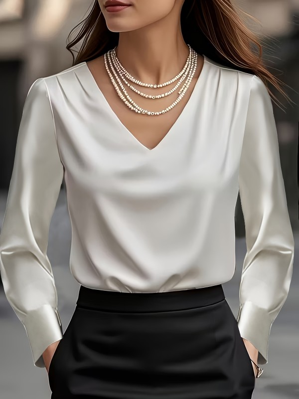 Stylish & Sophisticated Solid-Color Satin Blouse  Elegant Professional Office Wear and Date-Night Shirt for Wo