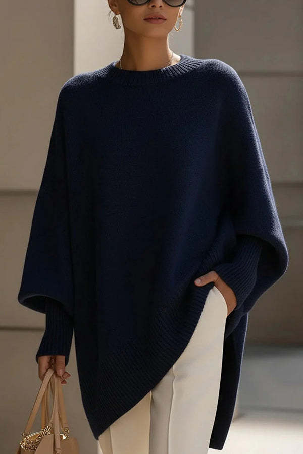 Solid Color Round Neck Long-sleeved Casual Loose Knit Sweater