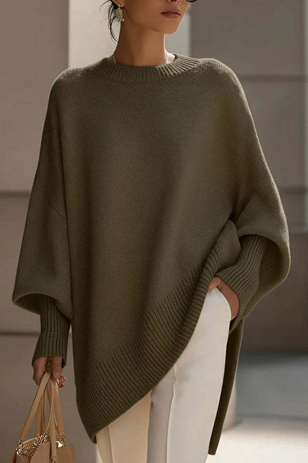 Solid Color Round Neck Long-sleeved Casual Loose Knit Sweater
