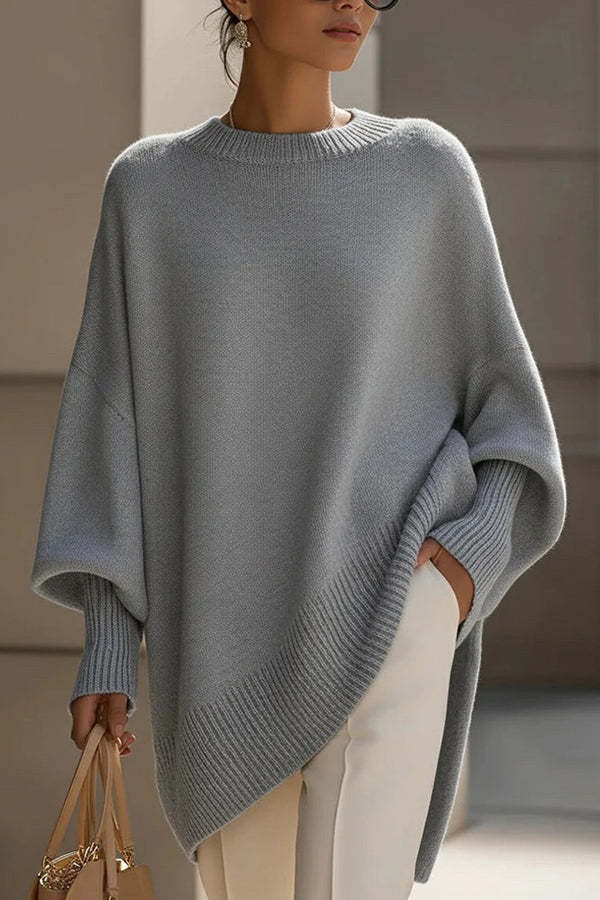 Solid Color Round Neck Long-sleeved Casual Loose Knit Sweater