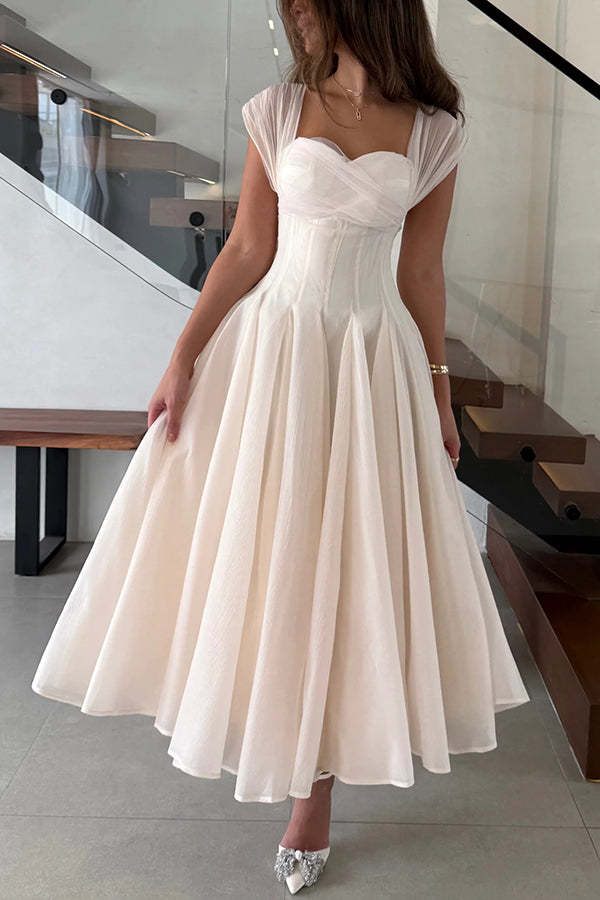 Elegant Sleeveless Waist-cinching Tulle Full-hem Maxi Dress