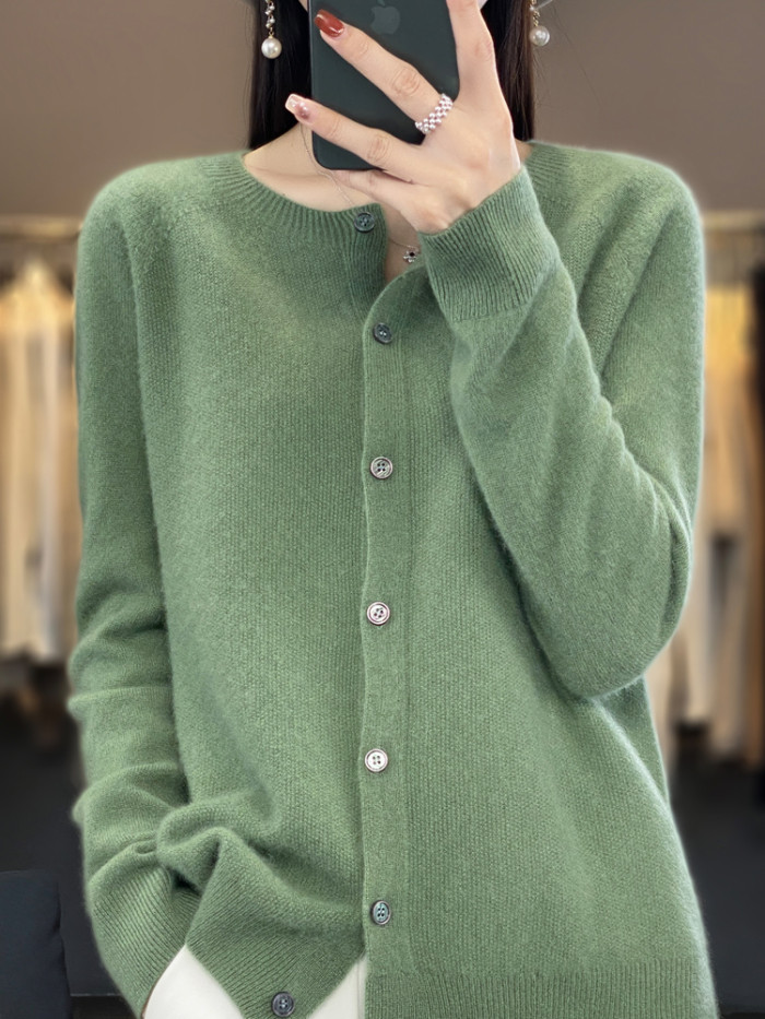 Women Cashmere Sweater 100% Merino Wool Knitted Cardigan Autumn Winter  Knitwear O-Neck Female  Solid Color Casual Fashion Top
