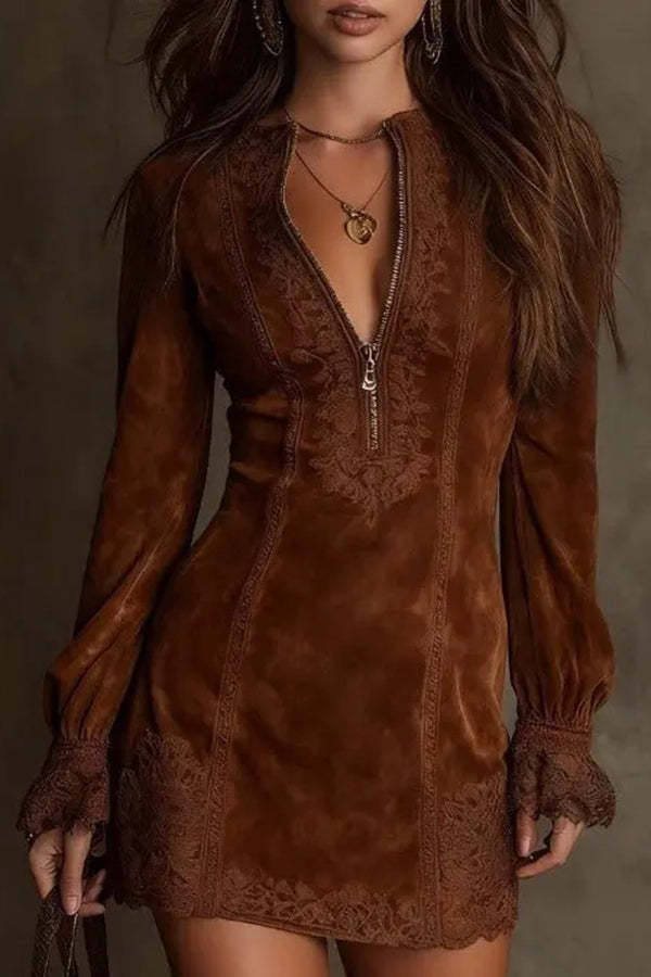 Elegant Embroidered Lace Patchwork Slim-fit Mini Dress
