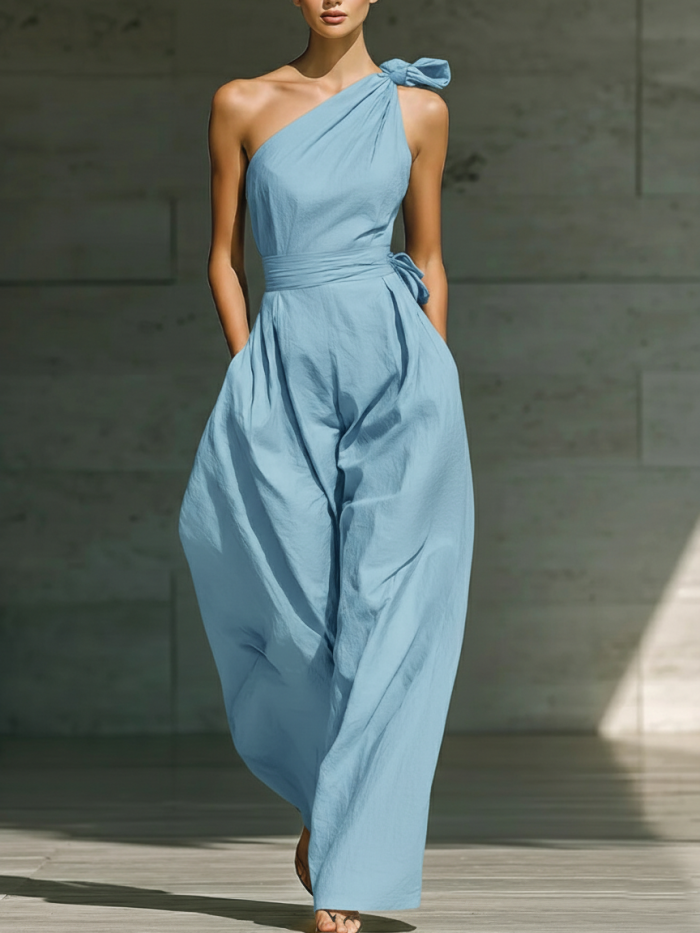Elegant Off-the-shoulder Loose Linen Jumpsuit