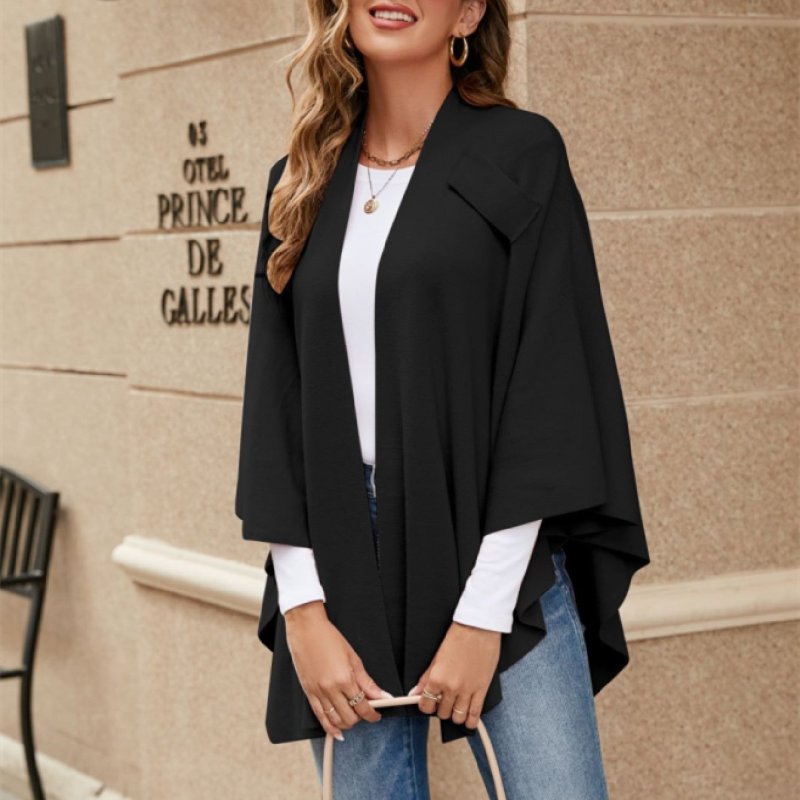 Plus Size Ribbed Scarf Plus Size Ribbed Scarf Coat | Women's Solid-color Faux Large-slit Shawl for Spring Autumn
