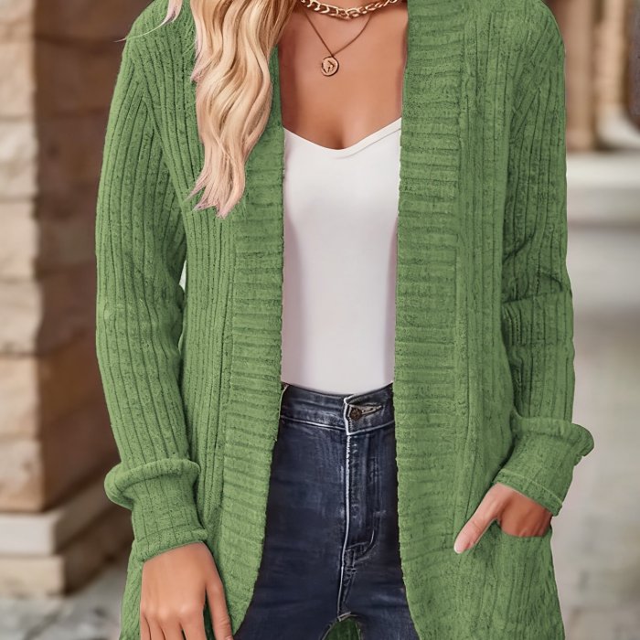 Women's Solid Color Brushed Casual Spliced Long Sleeve Cardigan