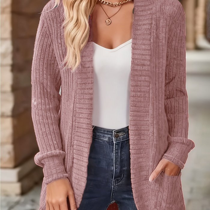 Women's Solid Color Brushed Casual Spliced Long Sleeve Cardigan
