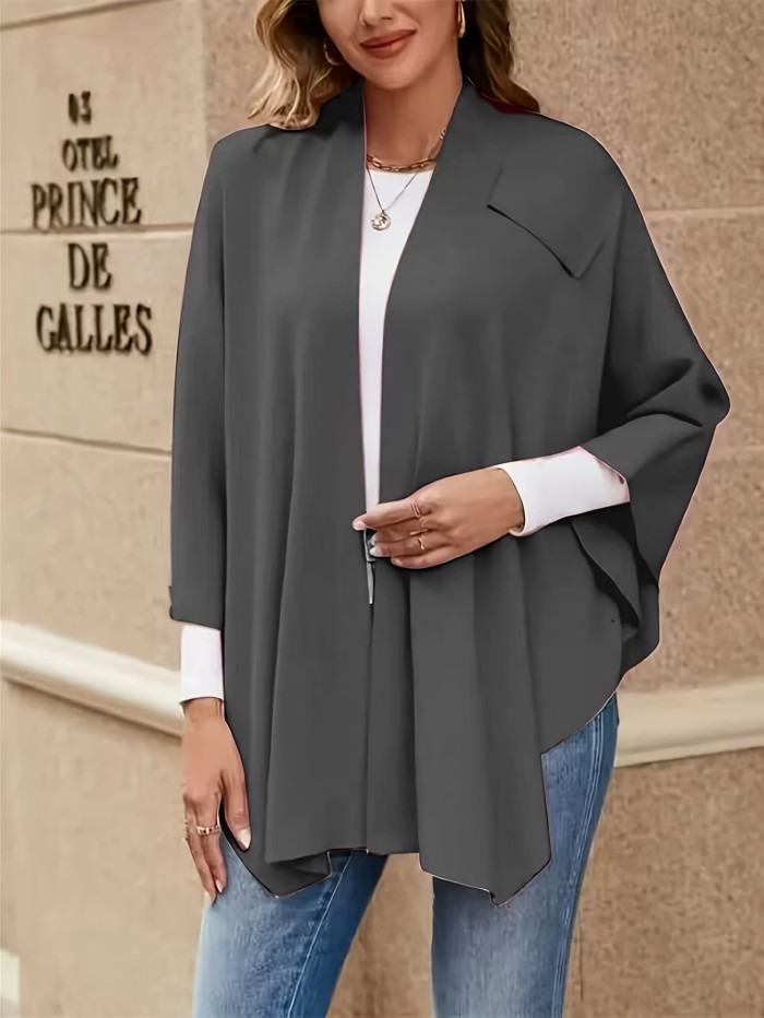 Plus Size Ribbed Scarf Plus Size Ribbed Scarf Coat | Women's Solid-color Faux Large-slit Shawl for Spring Autumn