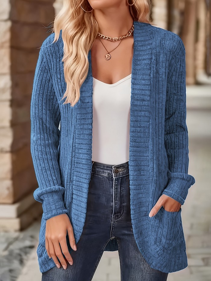 Women's Solid Color Brushed Casual Spliced Long Sleeve Cardigan