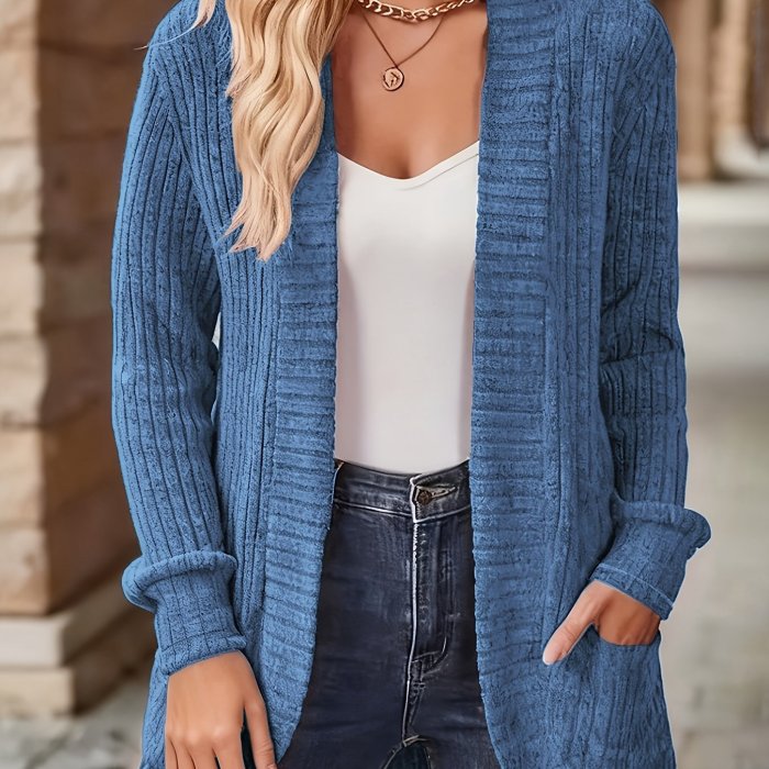 Women's Solid Color Brushed Casual Spliced Long Sleeve Cardigan