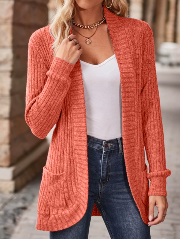 Women's Solid Color Brushed Casual Spliced Long Sleeve Cardigan