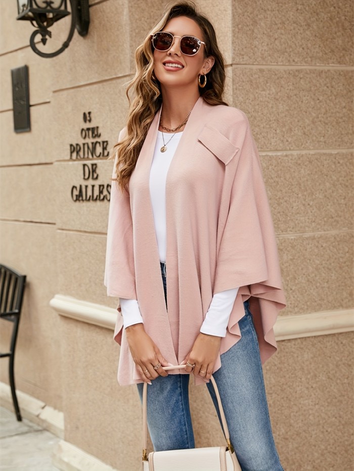 Plus Size Ribbed Scarf Plus Size Ribbed Scarf Coat | Women's Solid-color Faux Large-slit Shawl for Spring Autumn