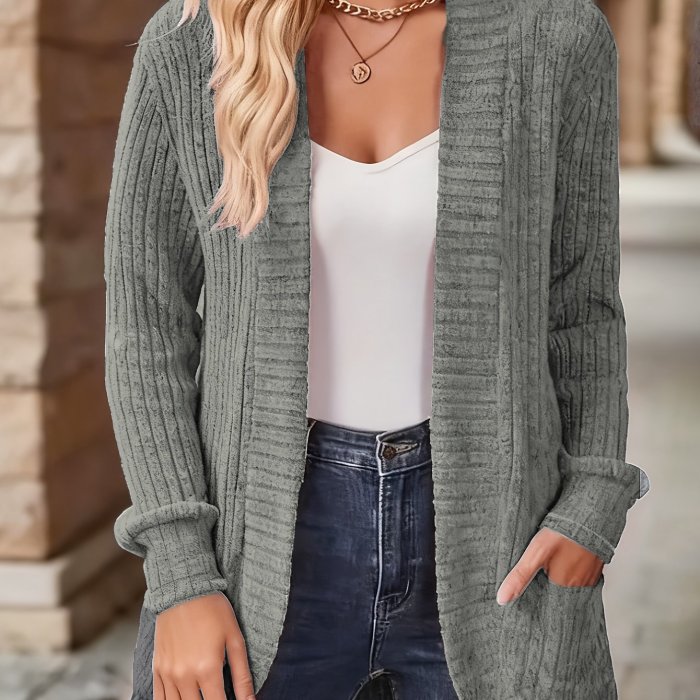 Women's Solid Color Brushed Casual Spliced Long Sleeve Cardigan