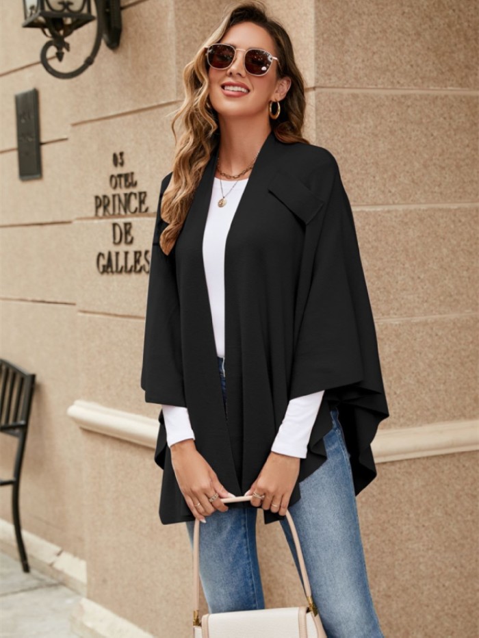Plus Size Ribbed Scarf Plus Size Ribbed Scarf Coat | Women's Solid-color Faux Large-slit Shawl for Spring Autumn