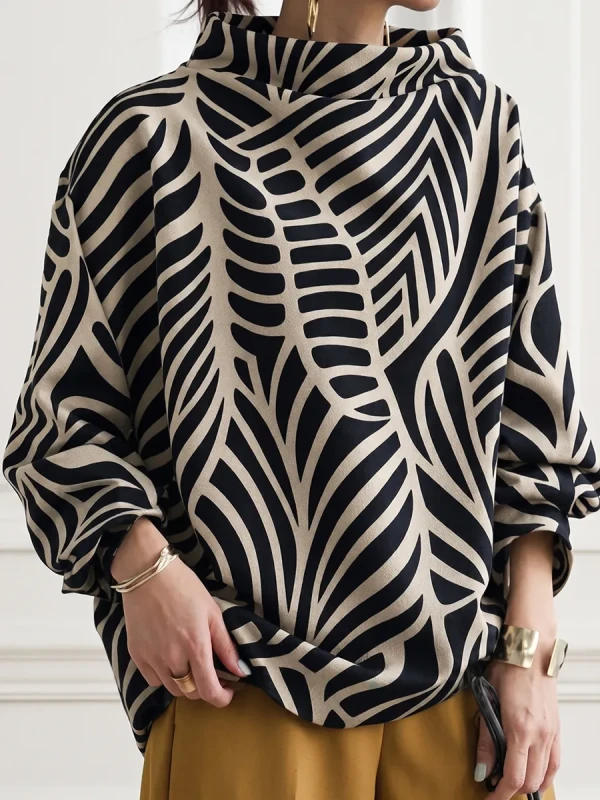 Long Sleeves Loose Contrast Color Printed High-neck Sweatshirt Tops