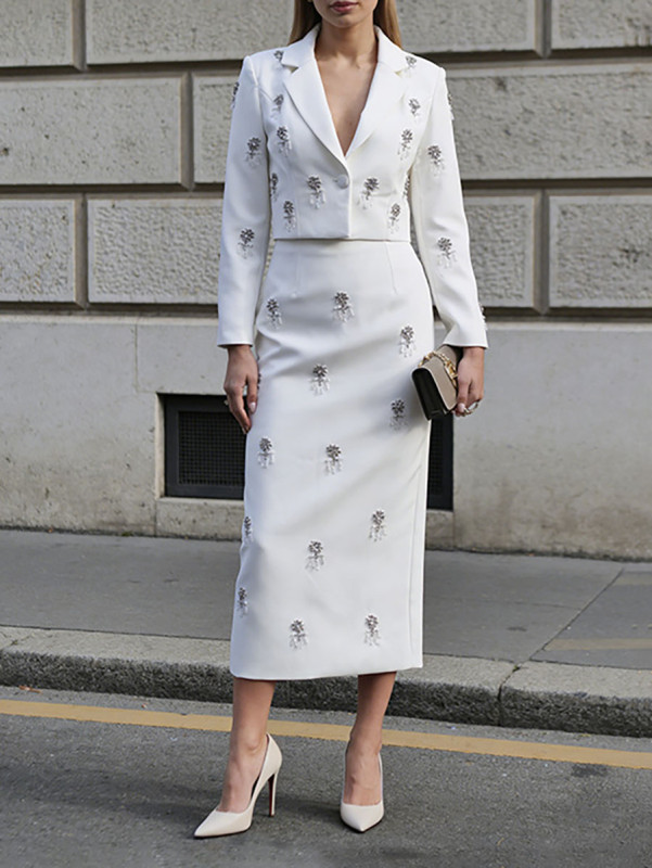 Split-Joint Split-Back Buttoned Long Sleeves High Waisted Notched Collar Suits
