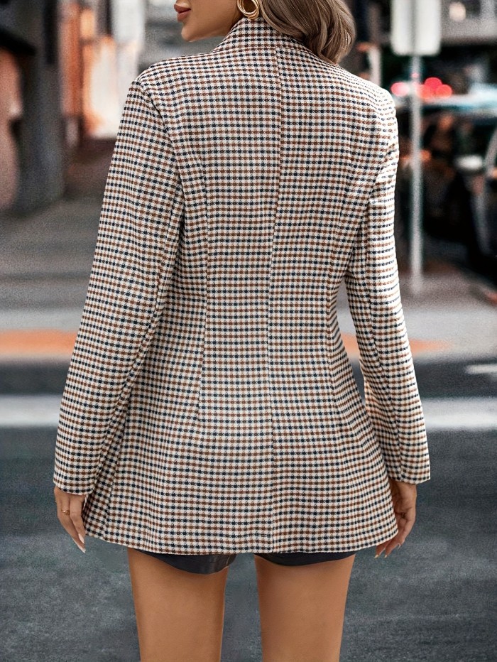 Commuter Plaid Mid-Length Open Front Elegant Fashion Blazer