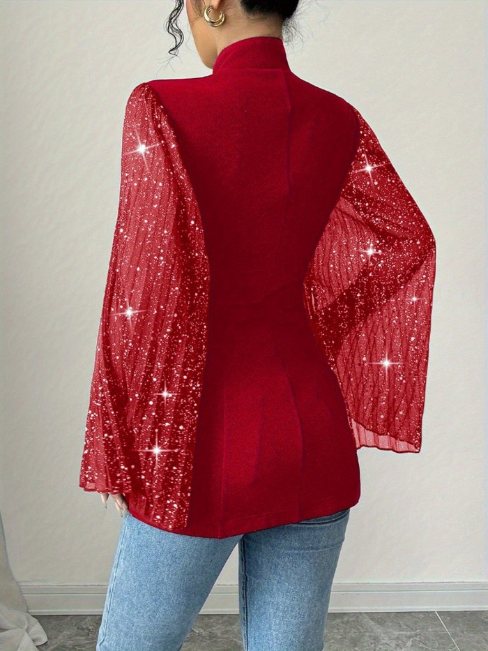 Elegant Fashionable Glamorous Shiny Bell Sleeve Women's Blazer