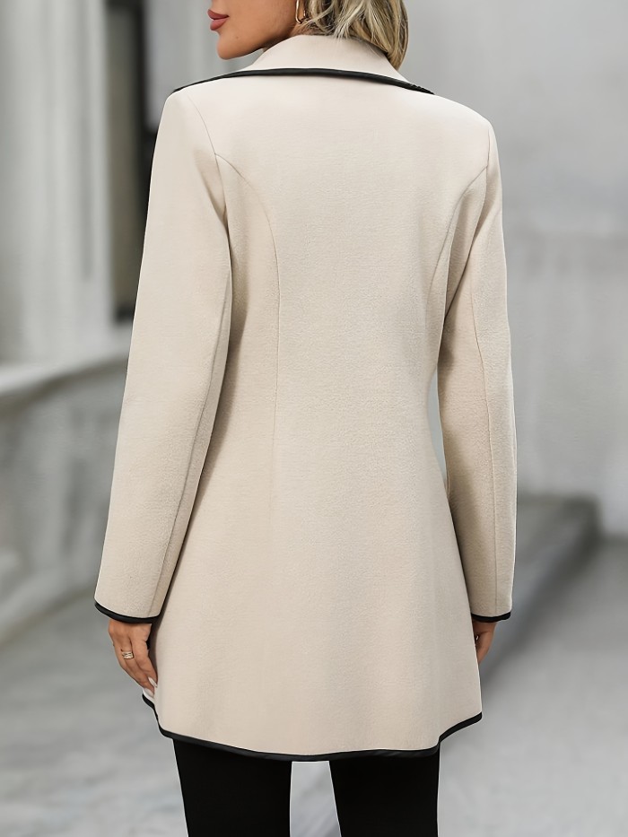 Scalloped Collar Long Sleeve Double-Breasted Casual Coat