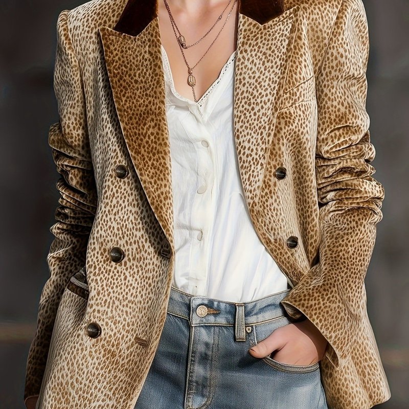 Leopard Print Velvet Lapel Double-Breasted Loose Casual Blazer