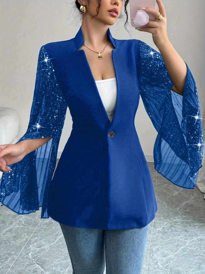 Elegant Fashionable Glamorous Shiny Bell Sleeve Women's Blazer