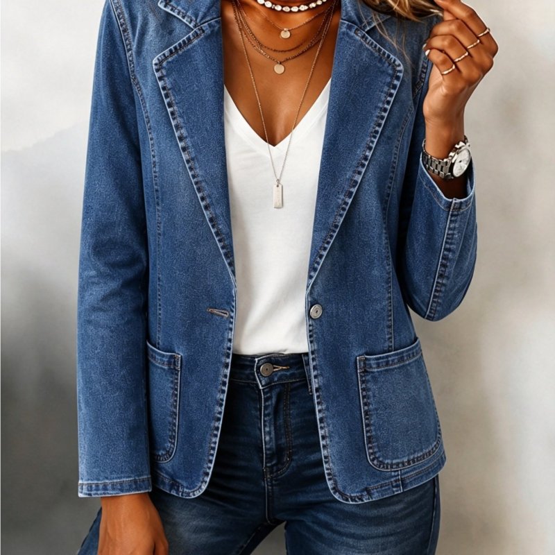 Ladies Casual Loose Lapel Denim Blazer
