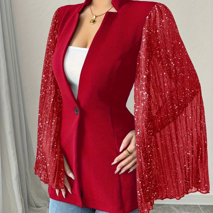 Elegant Fashionable Glamorous Shiny Bell Sleeve Women's Blazer