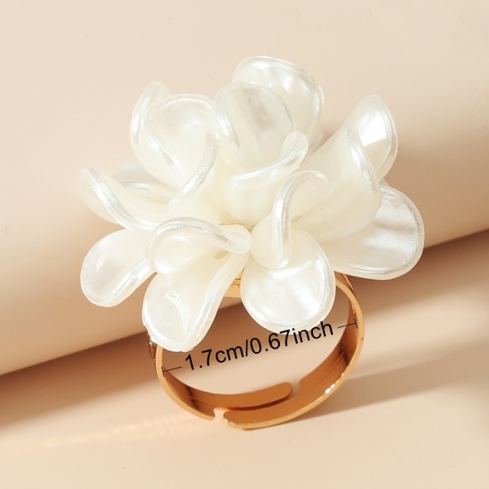 1pc Women'S Adjustable Open Ring, Exaggerated Floral Design, White Acrylic Camellia, Daily Party Wear, Women'S Gift, Family Present
