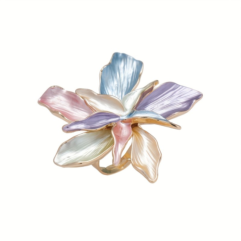 1pc Women'S Fashion Statement Ring, Creative Fashion Luxury Hand-Painted Dripping Oil Multicolor Floral Ring, Suitable for Daily All-Match Gift Party Dating Jewelry