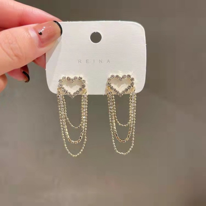 Super Shimmering Hollow Heart Earrings Summer Women'S Premium Sense Stud Earrings Drop Style Stud Earrings Vintage Tassel Ear Jewelry