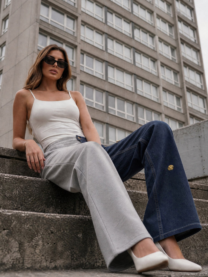 High Waisted Wide Leg Buttoned Contrast Color Elasticity Pockets Split-Joint Zipper Pants Trousers