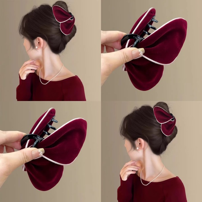 1pc Winter-Spring New Year French-Style Elegant Soft Fur Hairpin - Soft Velvet Butterfly And Shark-Shaped Hairpins for Women As Gifts