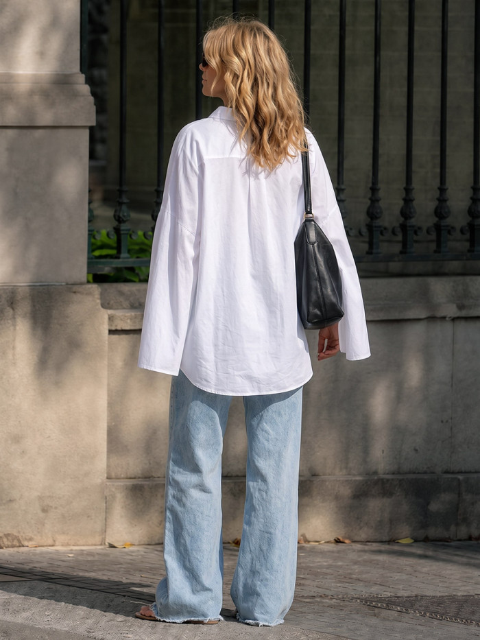 High-low Long Sleeves Buttoned Solid Color Split-side Lapel Blouses&shirts Tops