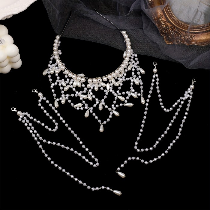 1pc Fashionable Headband Hair Accessory, Handmade Mesh  Tassel Pendant Forehead Chain, Hair-Down Gown Accessory