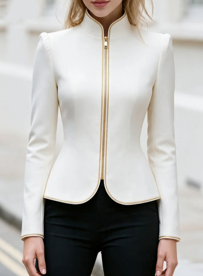 Women's White Thin Zipper Yoga Jacket | Slim Versatile Long Sleeve Top for Spring Summer Commute