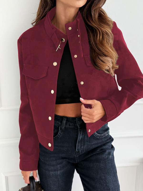 Long Sleeves Belted Buttoned Solid Color Split-Joint Round-neck Outerwear